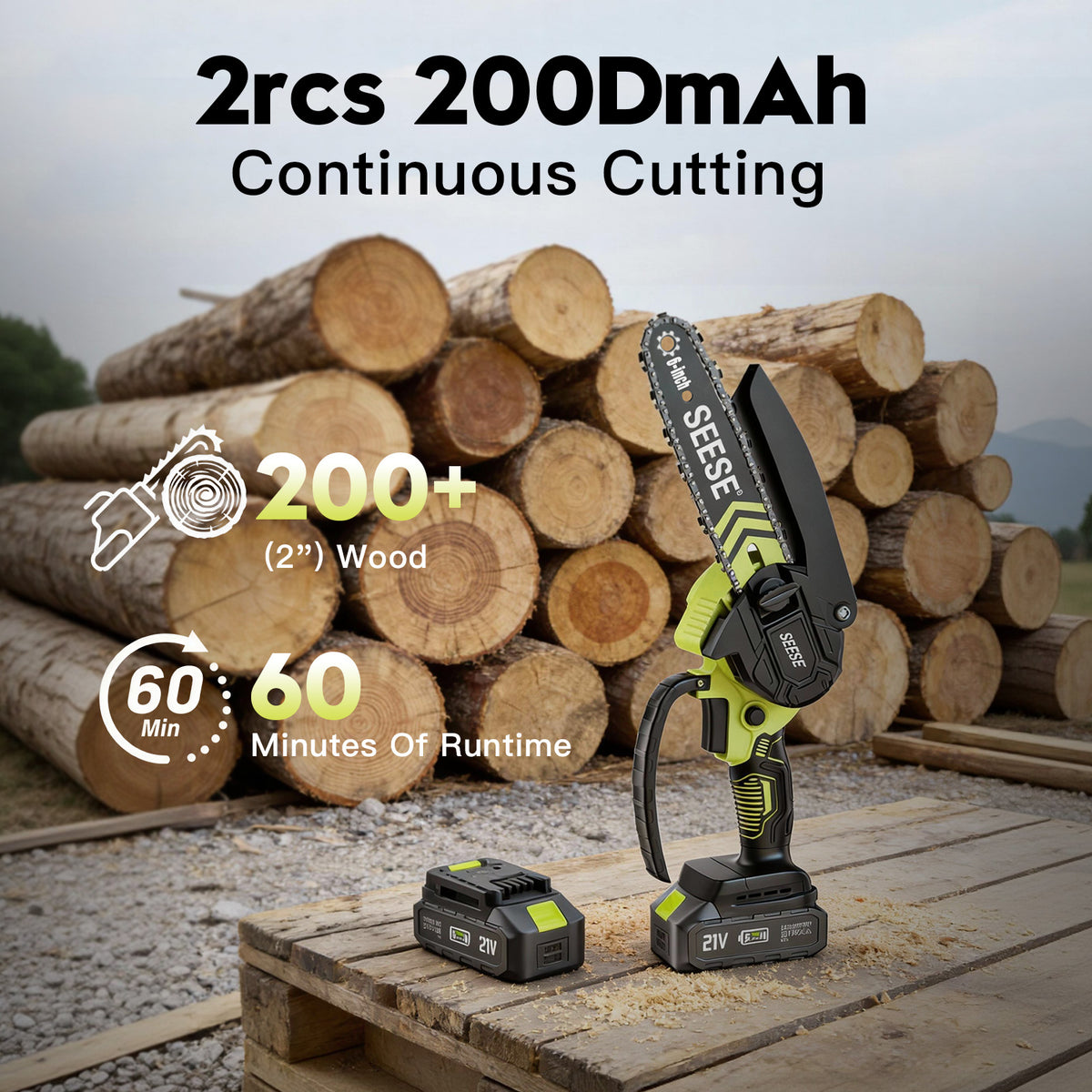 SEESE 6-Inch Cordless Mini Chainsaw for Pruning and Wood Cutting