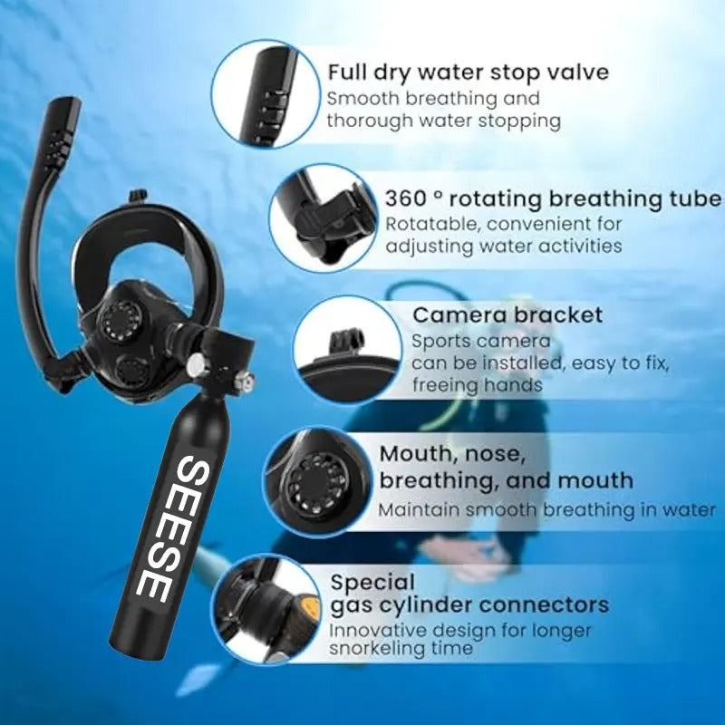 SEESE 0.5L Mini Scuba Tank with Full-Face Snorkel Mask