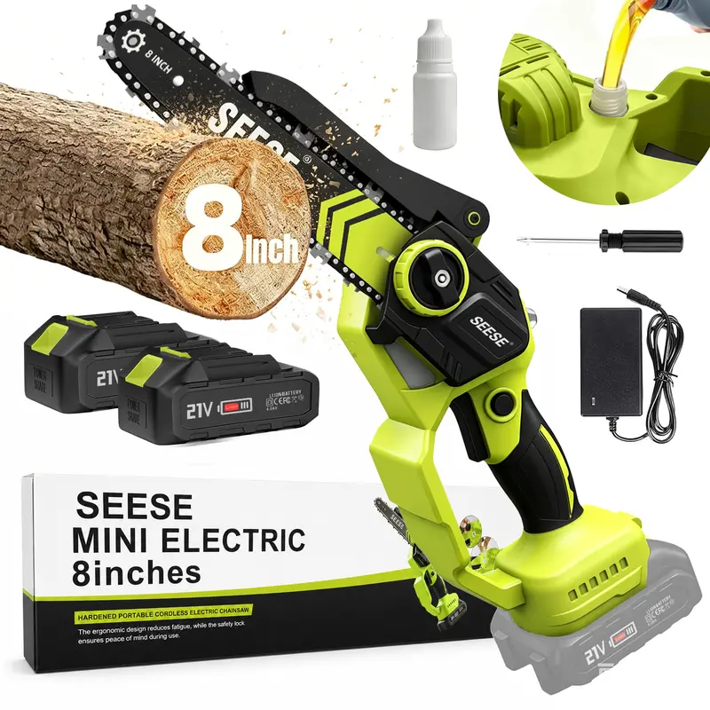 SEESE 8-Inch Brushless Cordless Mini Chainsaw with Chain Oiling System