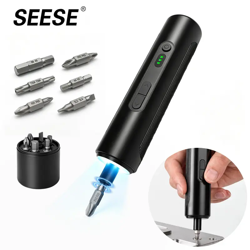 SEESE Cordless Electric Screwdriver with Six Double-Ended Bits