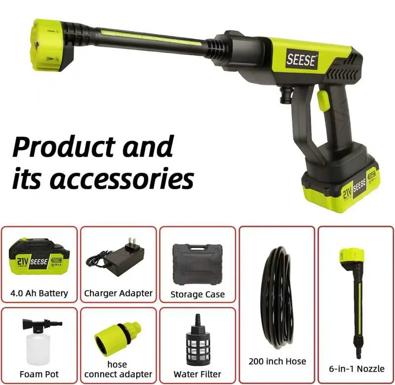 SEESE Cordless Portable Power Cleaner with 6-in-1 Nozzle