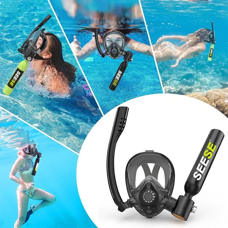 SEESE 0.5L Mini Scuba Tank with Full-Face Snorkel Mask