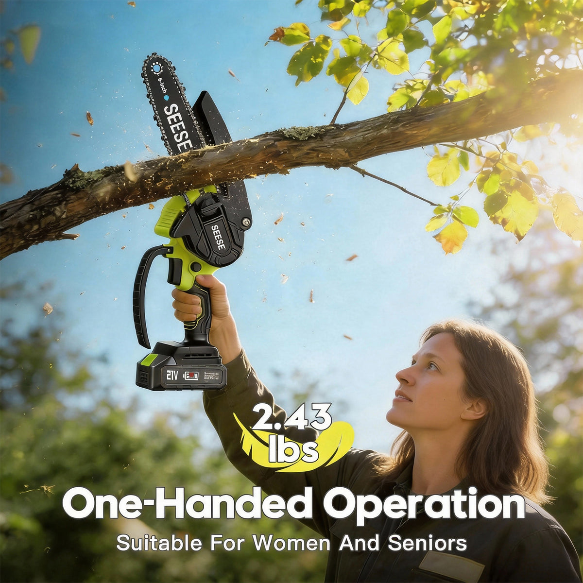 SEESE 6-Inch Cordless Mini Chainsaw for Pruning and Wood Cutting