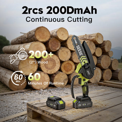 SEESE 6-Inch Cordless Mini Chainsaw for Pruning and Wood Cutting