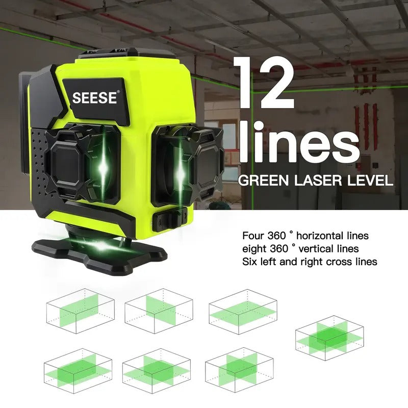 SEESE 12-Line Green Laser Level with Remote Control