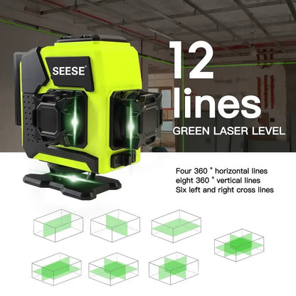 SEESE 12-Line Green Laser Level with Remote Control
