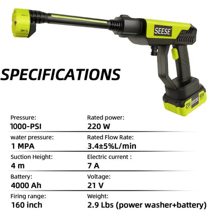 SEESE Cordless Portable Power Cleaner with 6-in-1 Nozzle