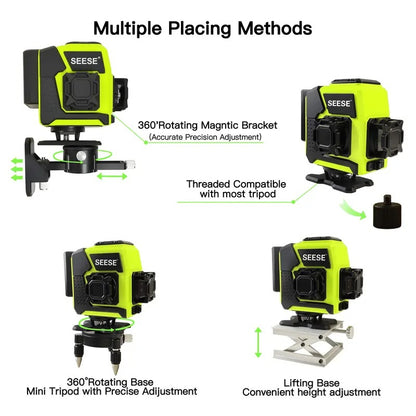 SEESE 12-Line Green Laser Level with Remote Control