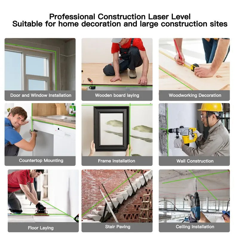 SEESE 12-Line Green Laser Level with Remote Control