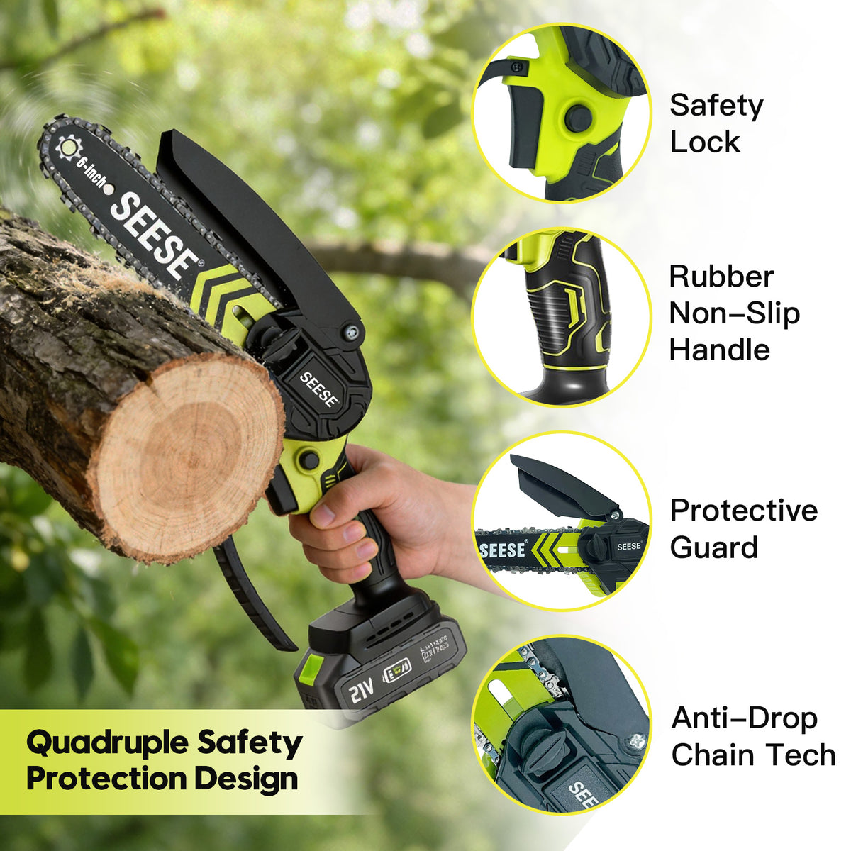 SEESE 6-Inch Cordless Mini Chainsaw for Pruning and Wood Cutting