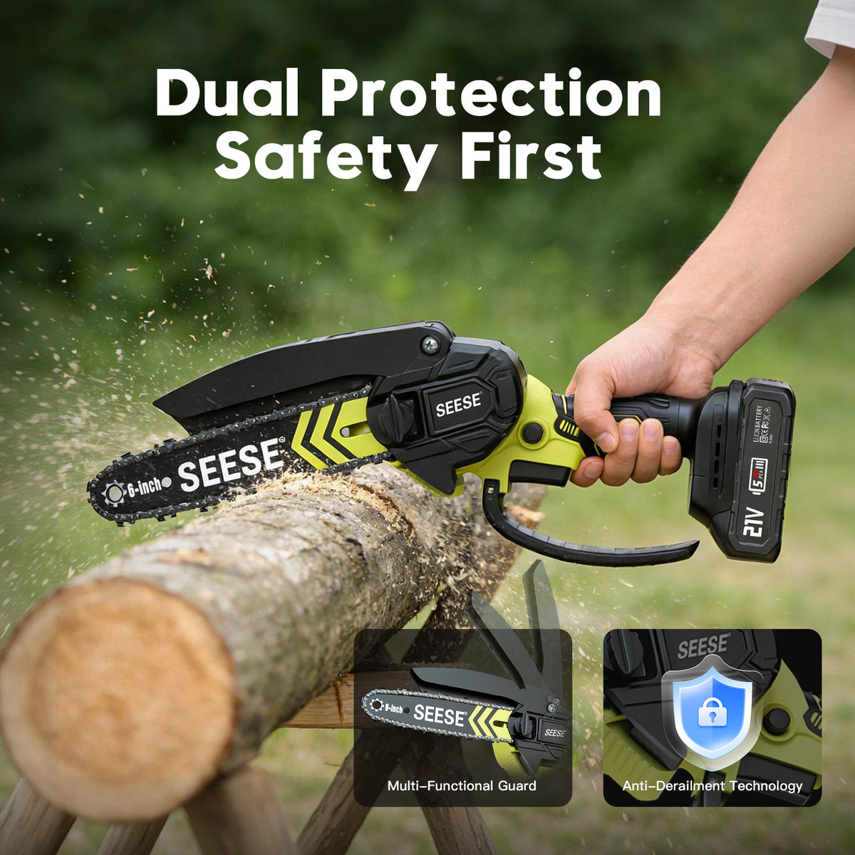 SEESE 6-Inch Cordless Mini Chainsaw for Pruning and Wood Cutting