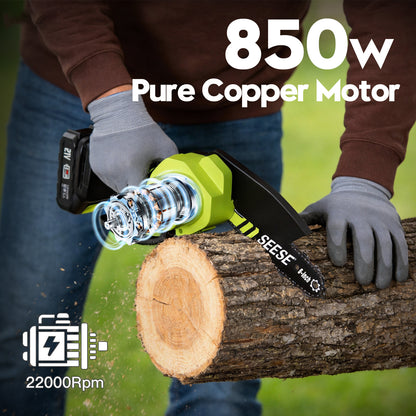 SEESE 6-Inch Cordless Mini Chainsaw for Pruning and Wood Cutting