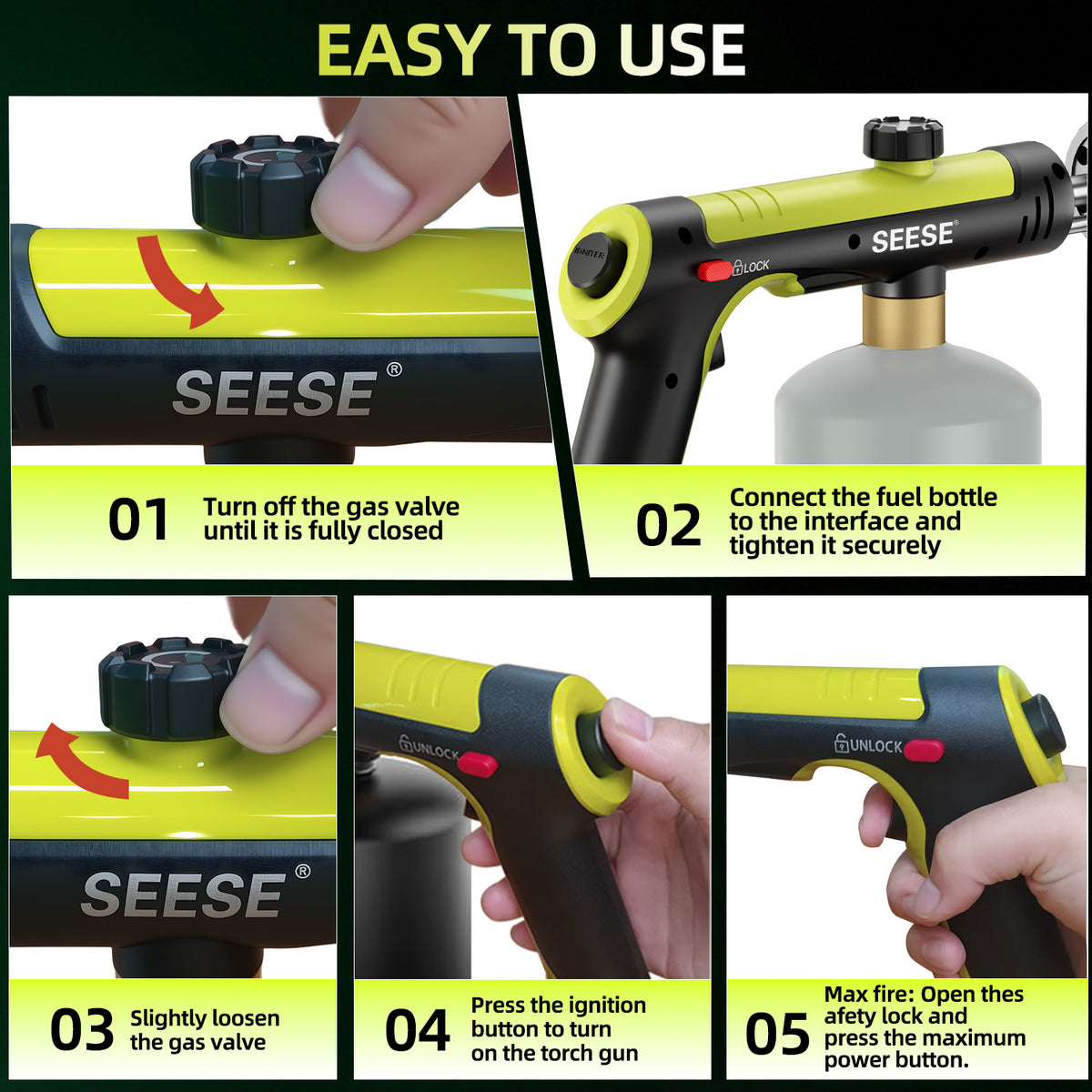 SEESE Propane Searing Torch with Adjustable Flame