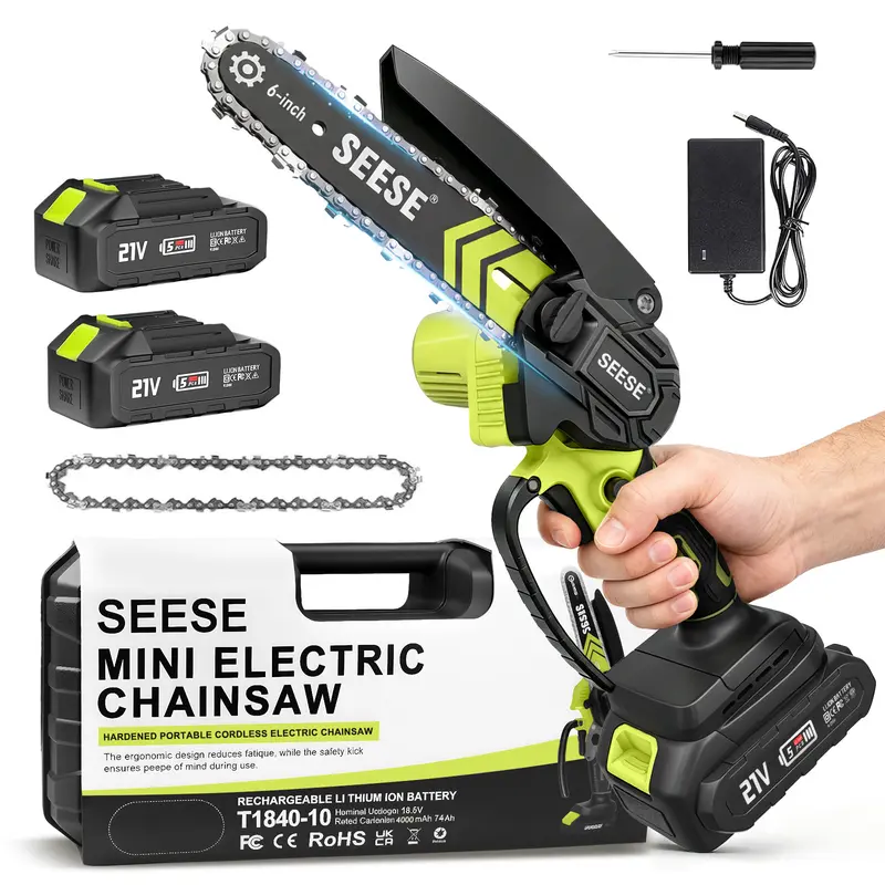SEESE 6-Inch Cordless Mini Chainsaw for Pruning and Wood Cutting