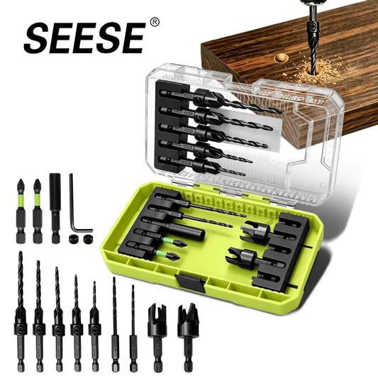 SEESE 15-Piece Countersink Drill Bit Set with Depth Stops