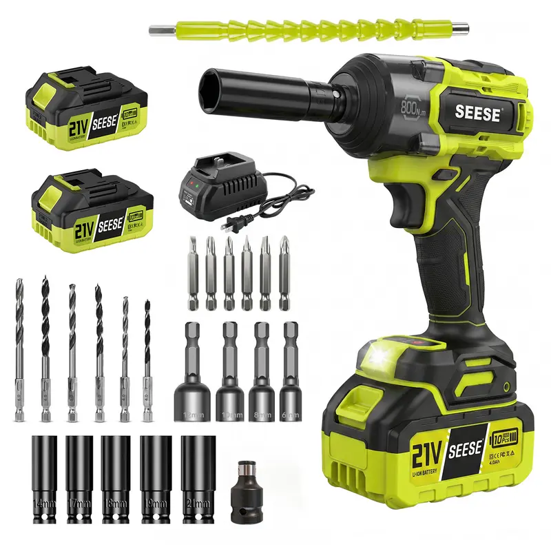 SEESE 1/2-Inch Cordless Brushless Impact Wrench Kit