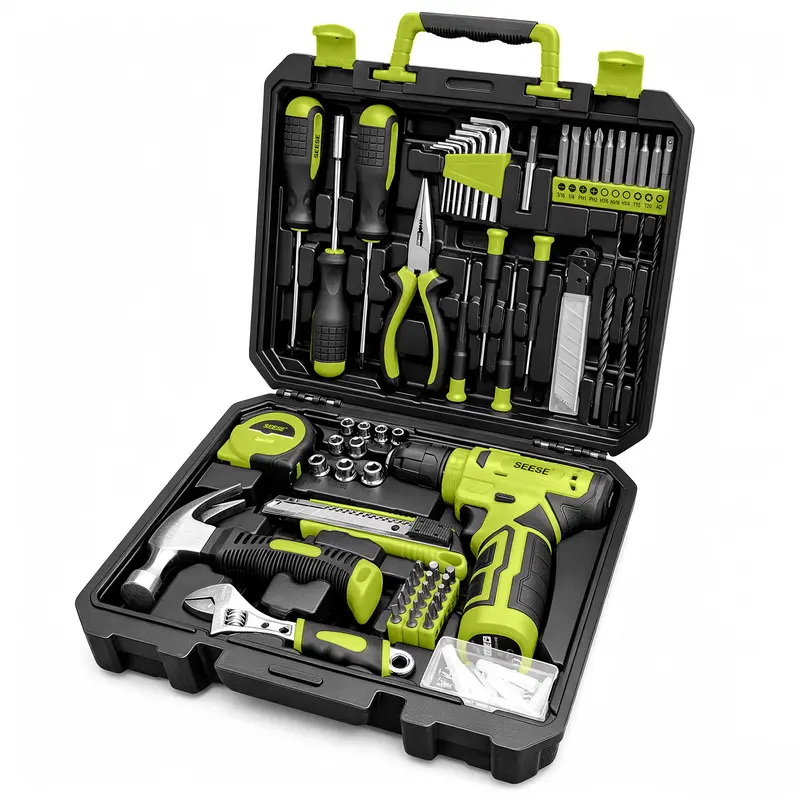 SEESE Home Repair Tool Kit with 8V Cordless Drill